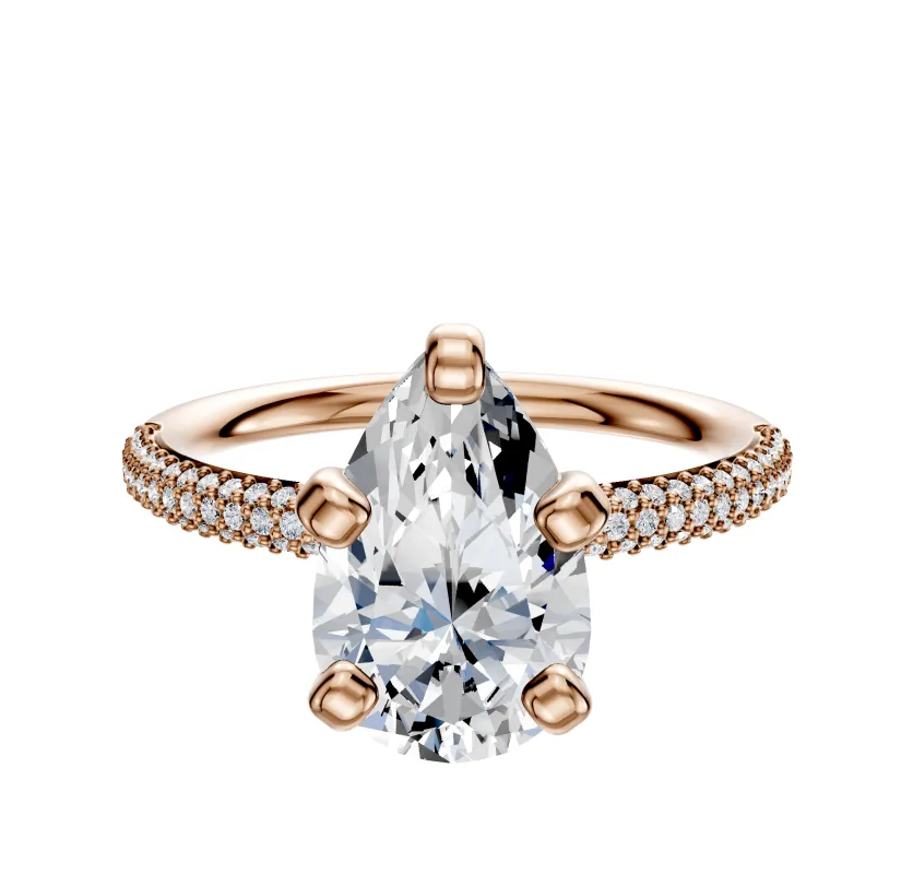 18K Rose Gold 4 Prong Classic Dome 3-Row-Pave 2.0mm Engagement Ring made by Effy