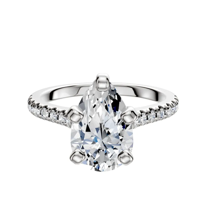 14K White Gold 4 Prong Cathedral Dome 1-Row-Pave 2.5mm Engagement Ring sold by Effy