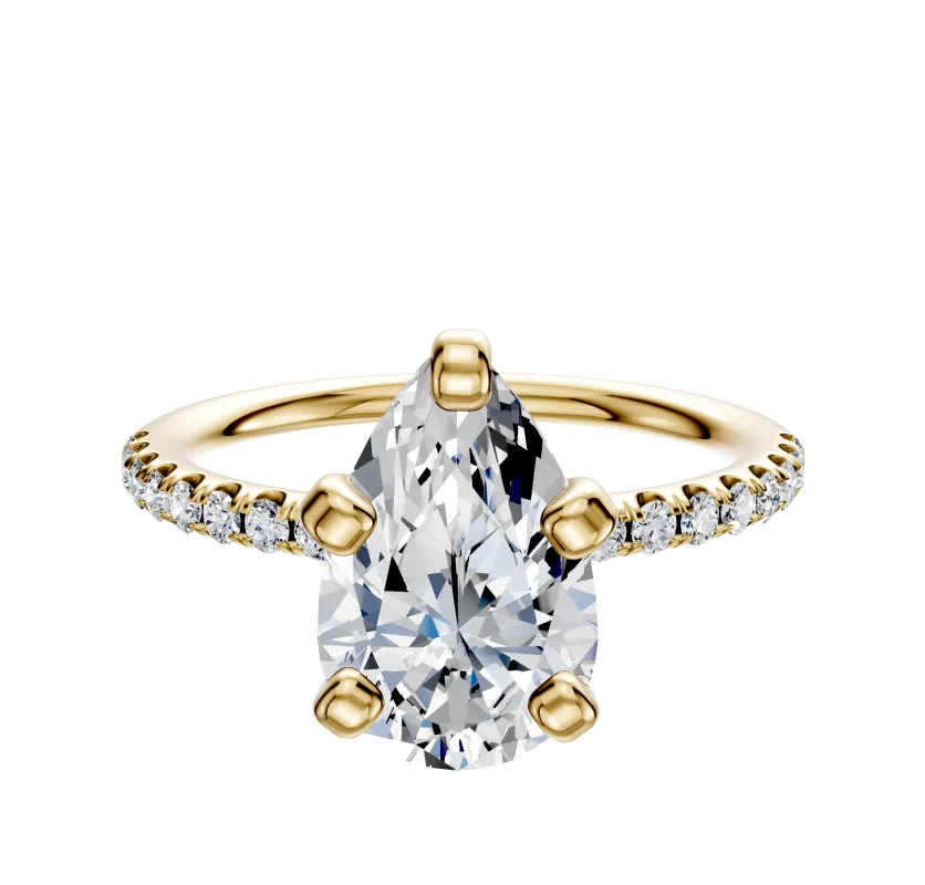 18K Yellow Gold 4 Prong Classic Dome 1-Row-Pave 2.5mm Engagement Ring sold by Effy