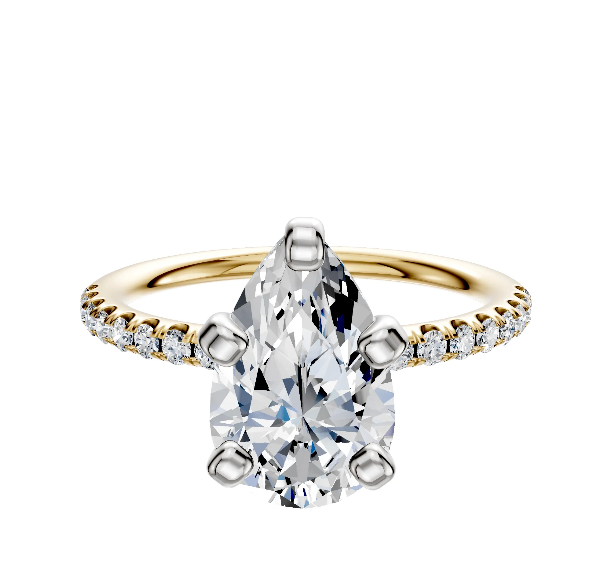 18K Two Tone 4 Prong Classic Dome 1-Row-Pave 2.5mm Engagement Ring sold by Effy