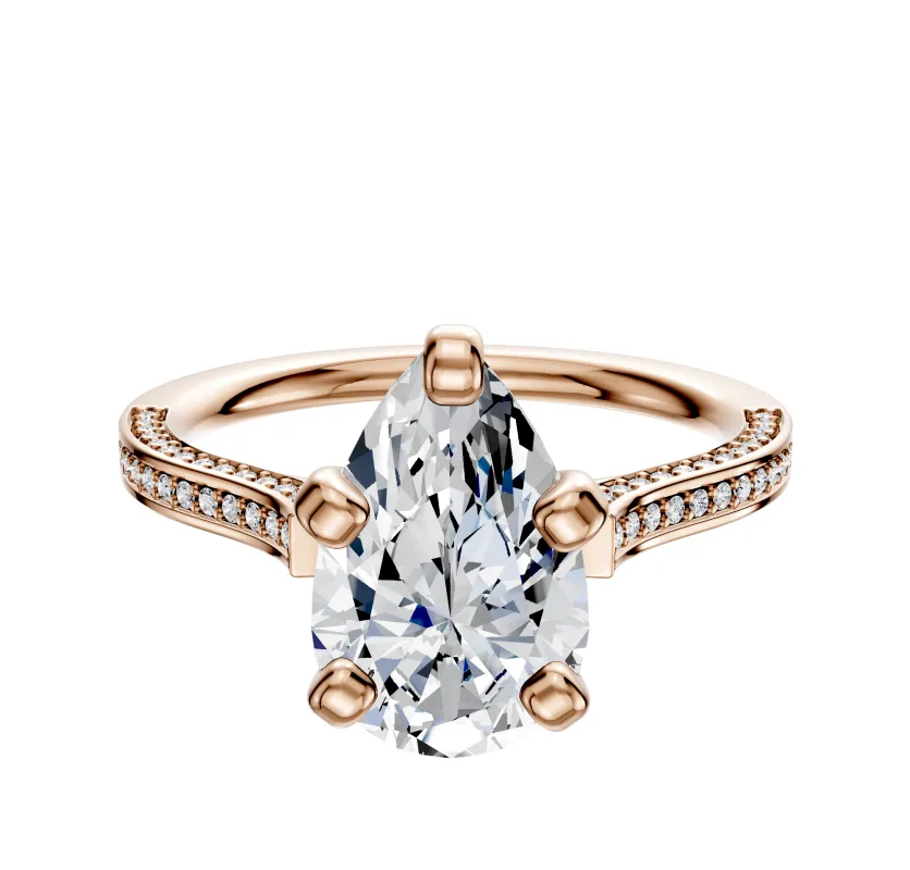 14K Rose Gold 4 Prong Cathedral Flat 3-Row-Pave 2.0mm Engagement Ring sold by Effy