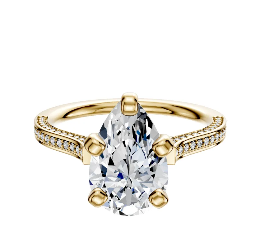 18K Yellow Gold 4 Prong Cathedral Flat 3-Row-Pave 2.0mm Engagement Ring made by Effy