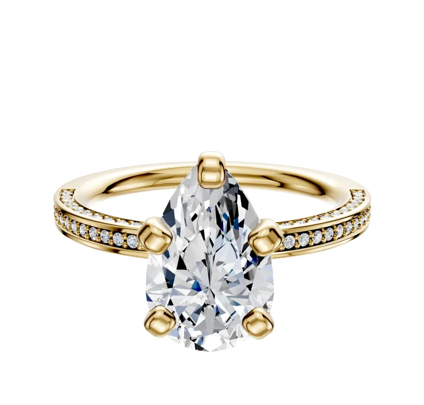 14K Yellow Gold 4 Prong Classic Flat 3-Row-Pave 2.0mm Engagement Ring sold by Effy