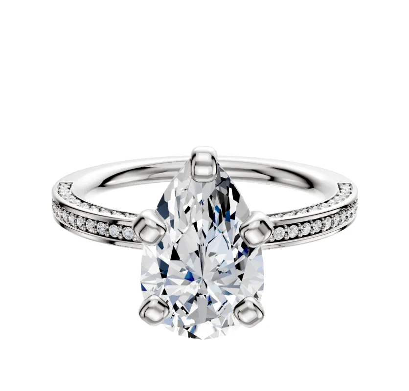 18K White Gold 4 Prong Classic Flat 3-Row-Pave 2.0mm Engagement Ring sold by Effy