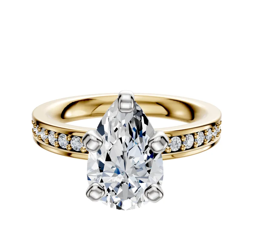 14K Two Tone 4 Prong Classic Flat 1-Row-Pave 2.5mm Engagement Ring made by Effy