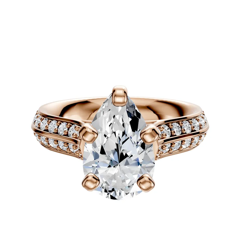 14K Rose Gold 4 Prong Cathedral Knife Edge 1-Row-Pave 2.5mm Engagement Ring made by Effy