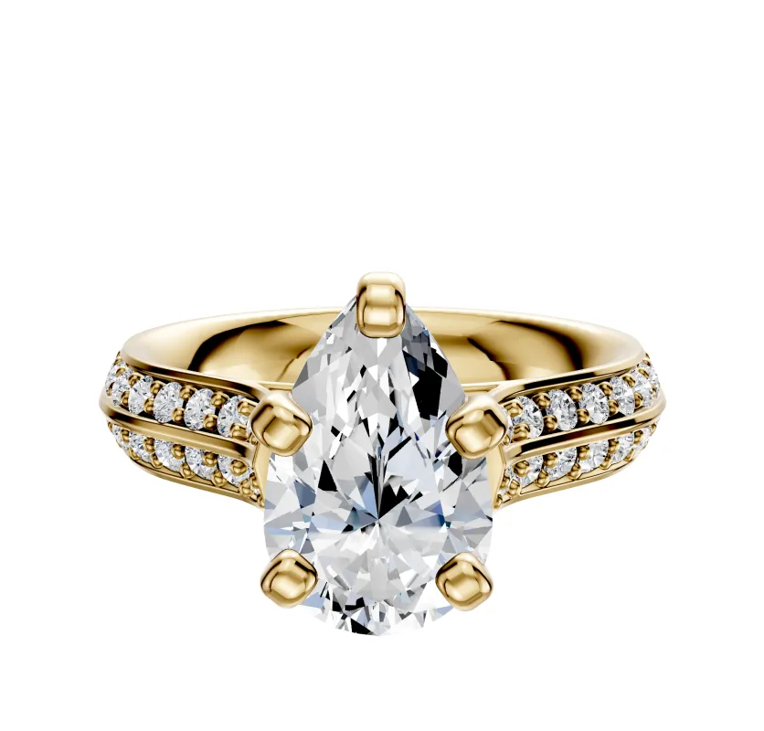 14K Yellow Gold 4 Prong Cathedral Knife Edge 1-Row-Pave 2.5mm Engagement Ring made by Effy
