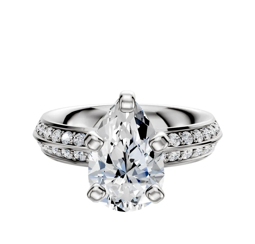 Platinum 4 Prong Classic Knife Edge 1-Row-Pave 2.5mm Engagement Ring sold by Effy