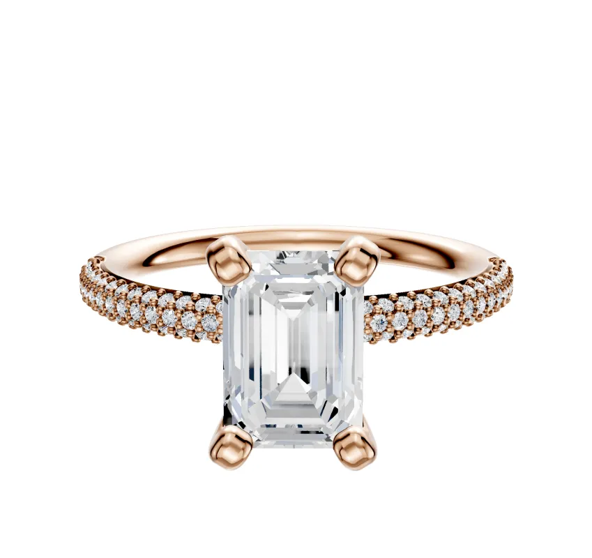 18K Rose Gold 4 Prong Classic Dome 3-Row-Pave 2.0mm Engagement Ring made by Effy