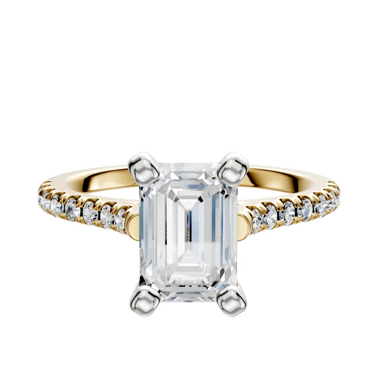 18K Two Tone 4 Prong Cathedral Dome 1-Row-Pave 2.5mm Engagement Ring made by Effy