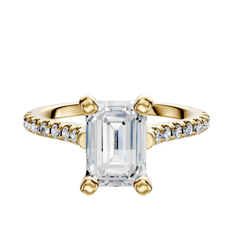18K Yellow Gold 4 Prong Cathedral Dome 1-Row-Pave 2.5mm Engagement Ring made by Effy