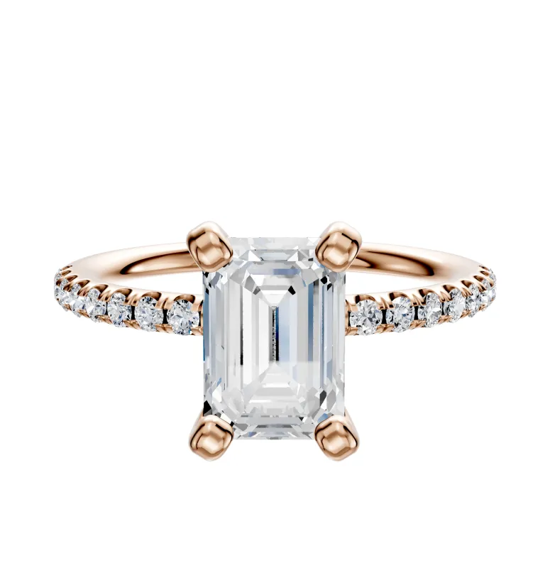18K Rose Gold 4 Prong Classic Dome 1-Row-Pave 2.5mm Engagement Ring made by Effy