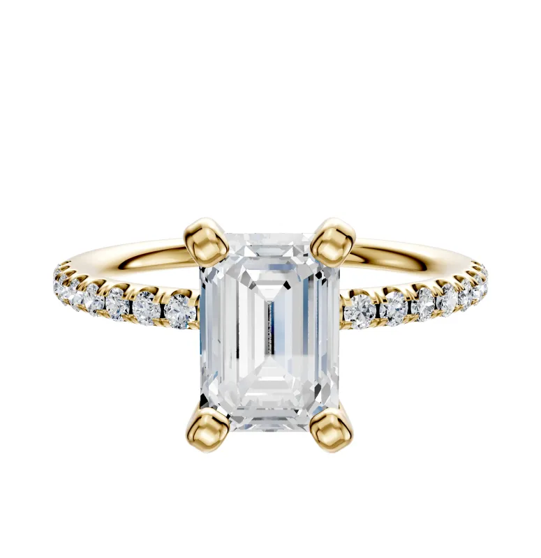 18K Yellow Gold 4 Prong Classic Dome 1-Row-Pave 2.5mm Engagement Ring sold by Effy