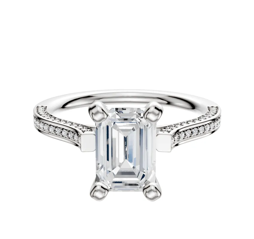 14K White Gold 4 Prong Cathedral Flat 3-Row-Pave 2.0mm Engagement Ring made by Effy