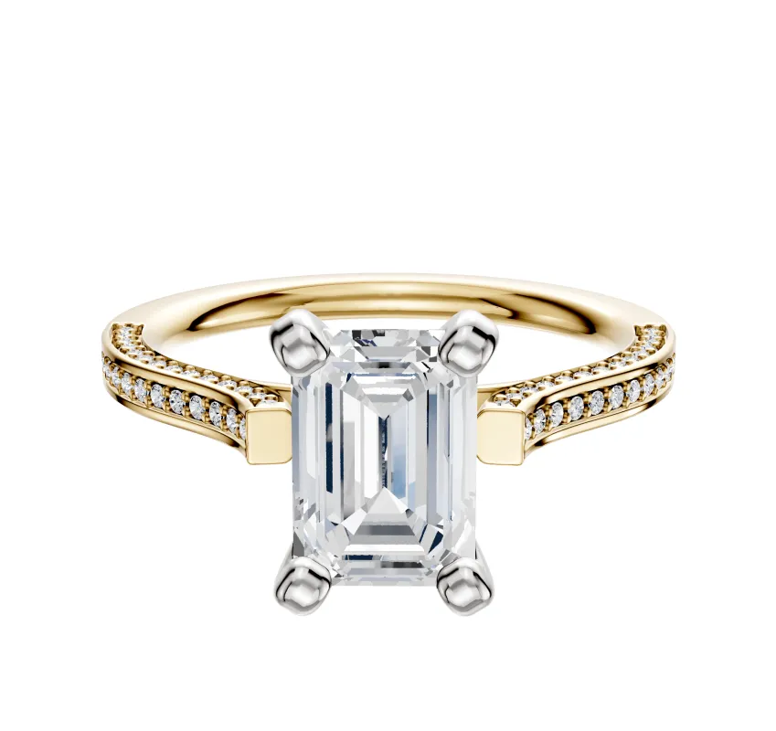 18K Two Tone 4 Prong Cathedral Flat 3-Row-Pave 2.0mm Engagement Ring sold by Effy