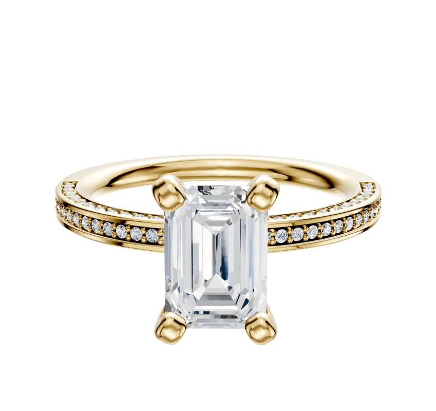 18K Yellow Gold 4 Prong Classic Flat 3-Row-Pave 2.0mm Engagement Ring sold by Effy