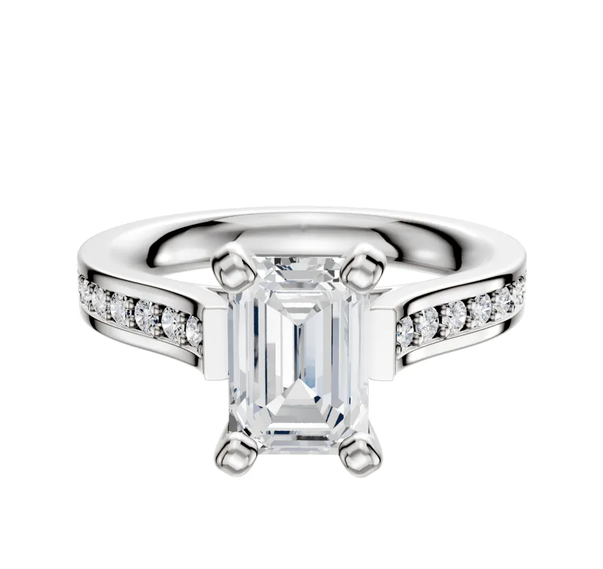 14K White Gold 4 Prong Cathedral Flat 1-Row-Pave 2.5mm Engagement Ring made by Effy