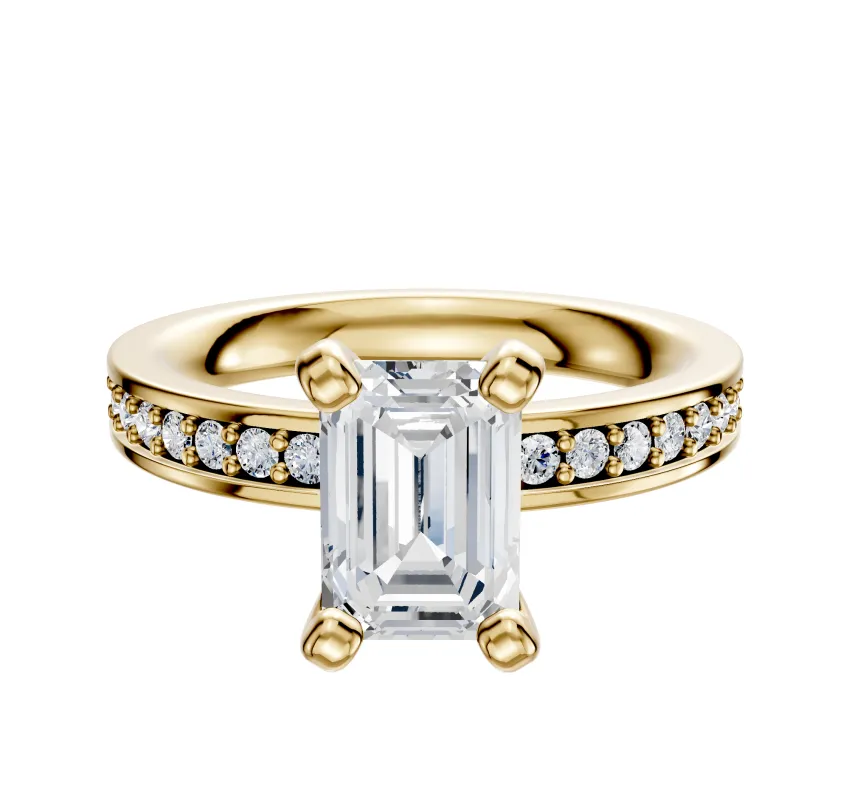 14K Yellow Gold 4 Prong Classic Flat 1-Row-Pave 2.5mm Engagement Ring made by Effy