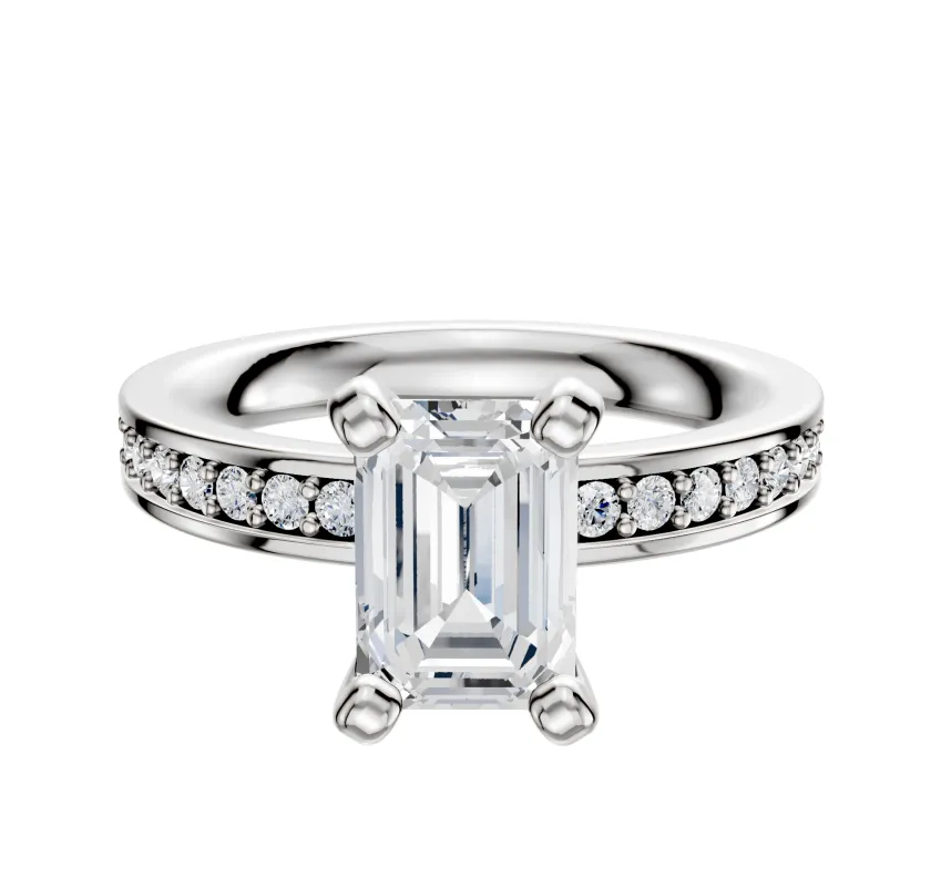 18K White Gold 4 Prong Classic Flat 1-Row-Pave 2.5mm Engagement Ring made by Effy