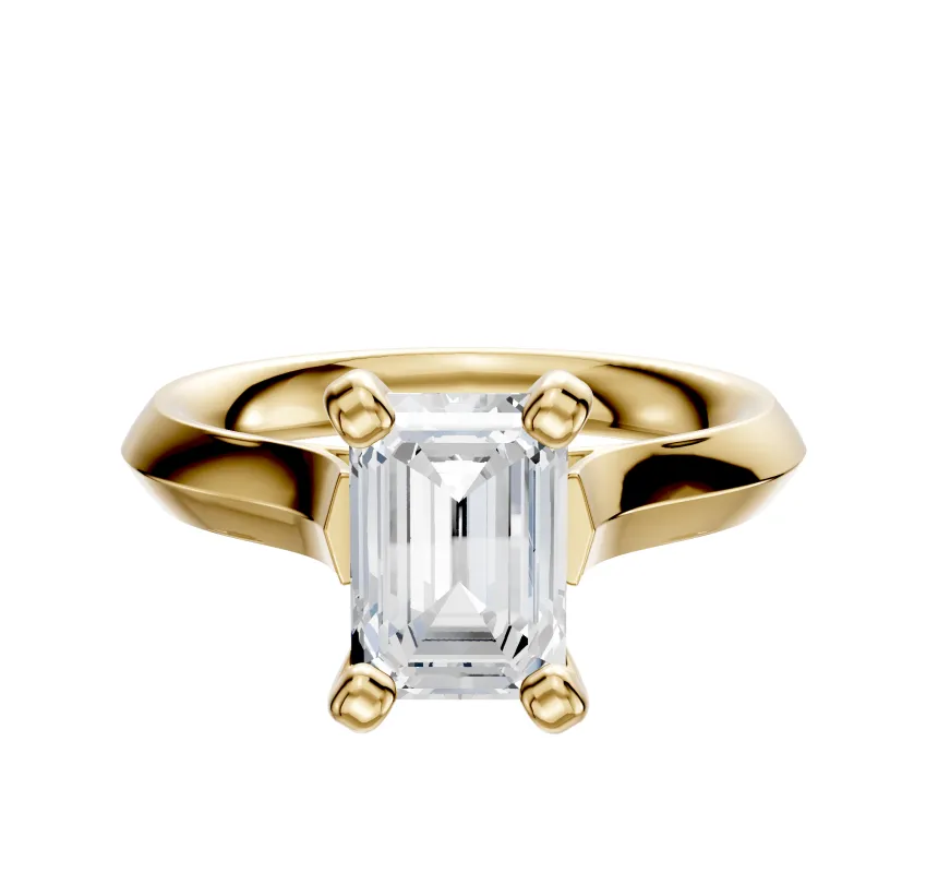 18K Yellow Gold 4 Prong Cathedral Knife Edge 3.0mm Engagement Ring made by Effy