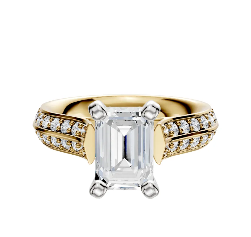 18K Two Tone 4 Prong Cathedral Knife Edge 1-Row-Pave 2.5mm Engagement Ring sold by Effy