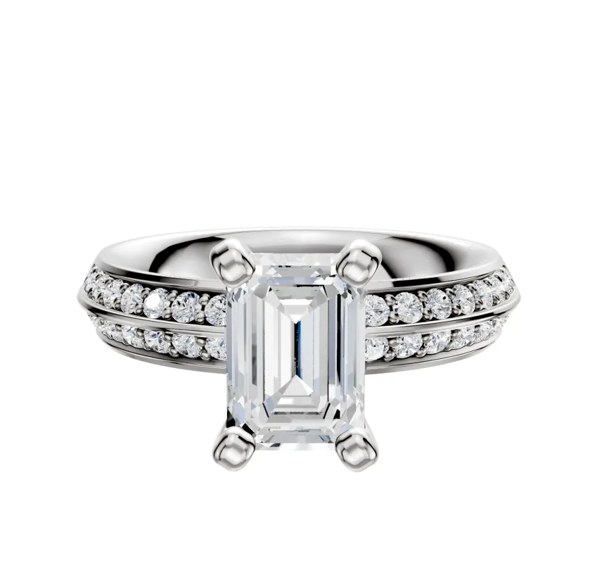 18K White Gold 4 Prong Classic Knife Edge 1-Row-Pave 2.5mm Engagement Ring made by Effy