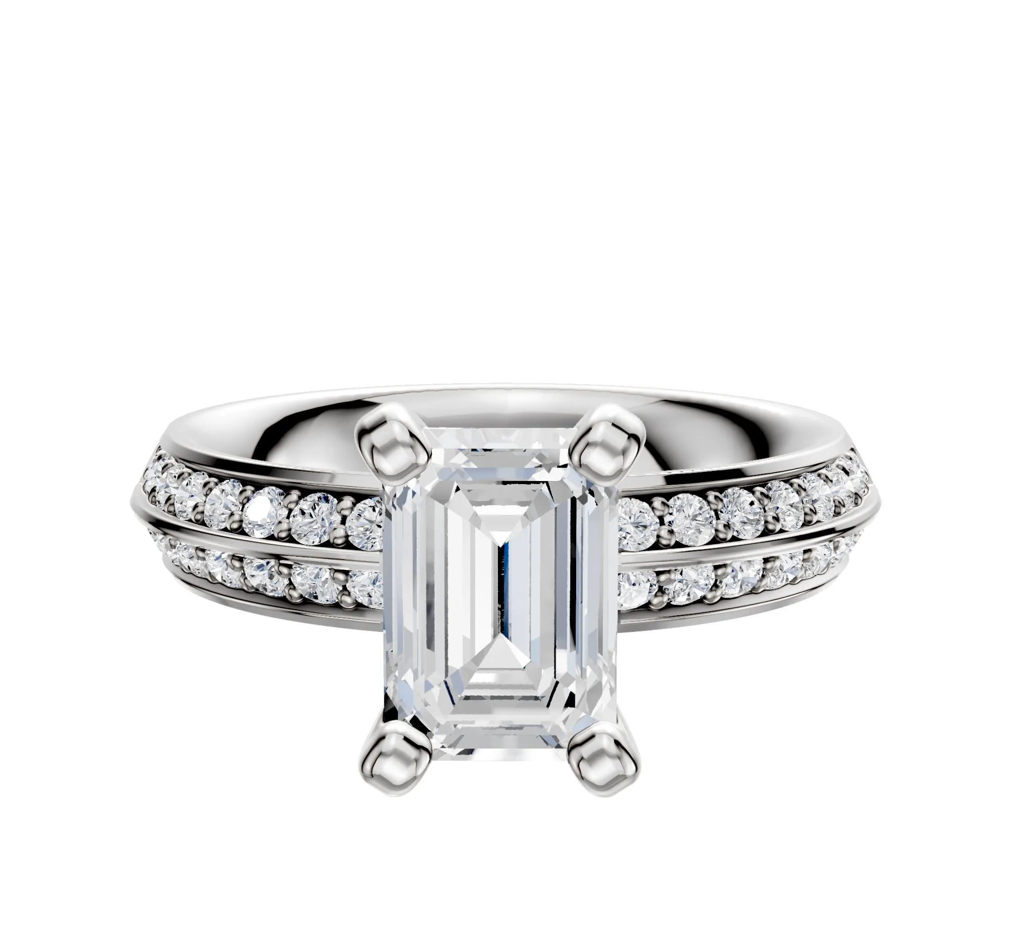 18K White Gold 4 Prong Classic Knife Edge 1-Row-Pave 2.5mm Engagement Ring sold by Effy