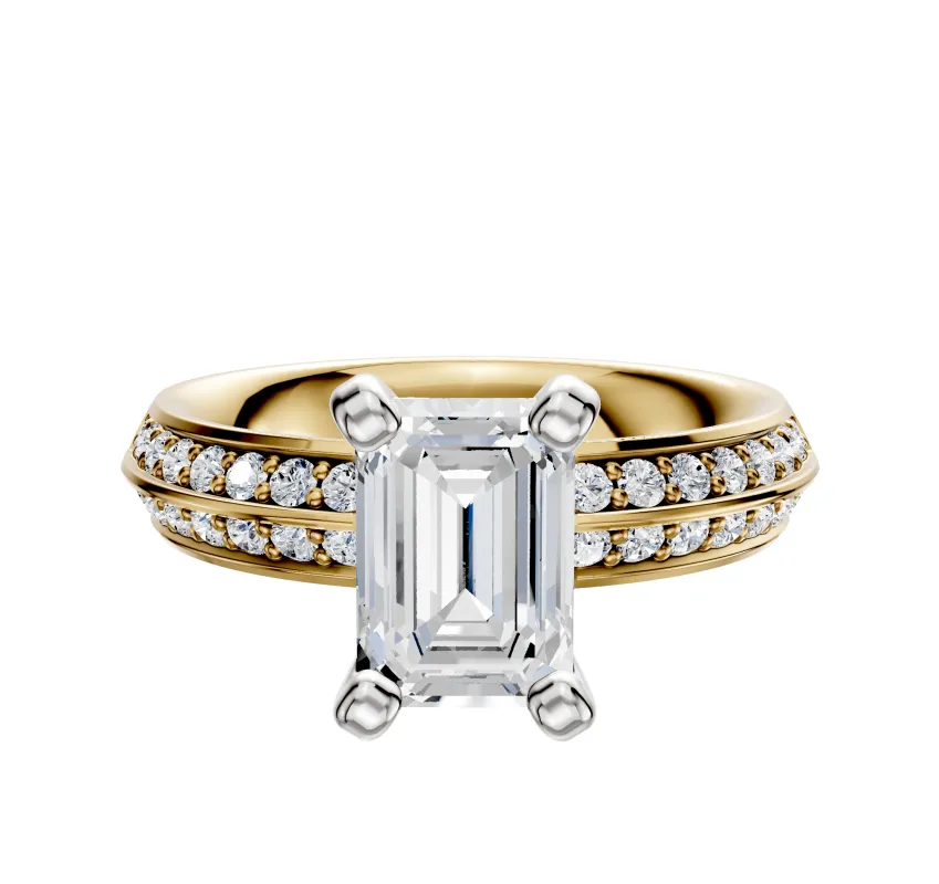 18K Two Tone 4 Prong Classic Knife Edge 1-Row-Pave 2.5mm Engagement Ring sold by Effy