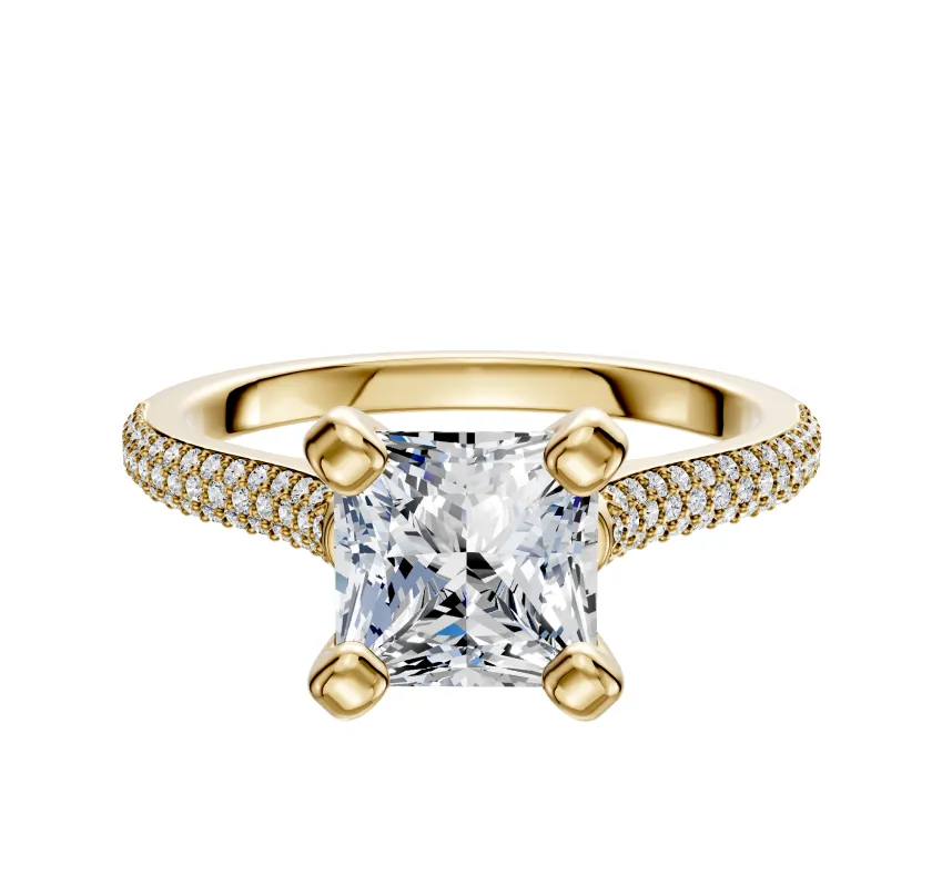 14K Yellow Gold 4 Prong Cathedral Dome 3-Row-Pave 2.0mm Engagement Ring made by Effy