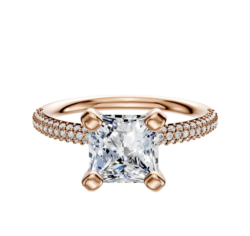 18K Rose Gold 4 Prong Classic Dome 3-Row-Pave 2.0mm Engagement Ring sold by Effy