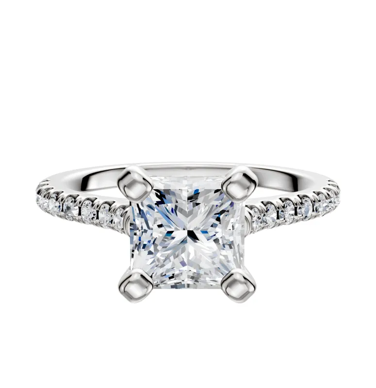 Platinum 4 Prong Cathedral Dome 1-Row-Pave 2.5mm Engagement Ring made by Effy