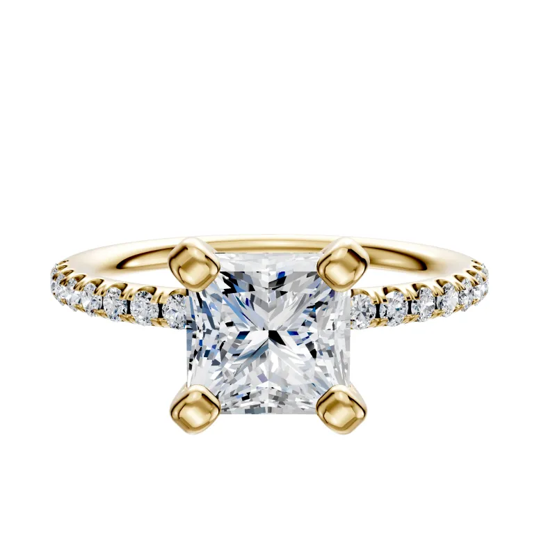 14K Yellow Gold 4 Prong Classic Dome 1-Row-Pave 2.5mm Engagement Ring sold by Effy