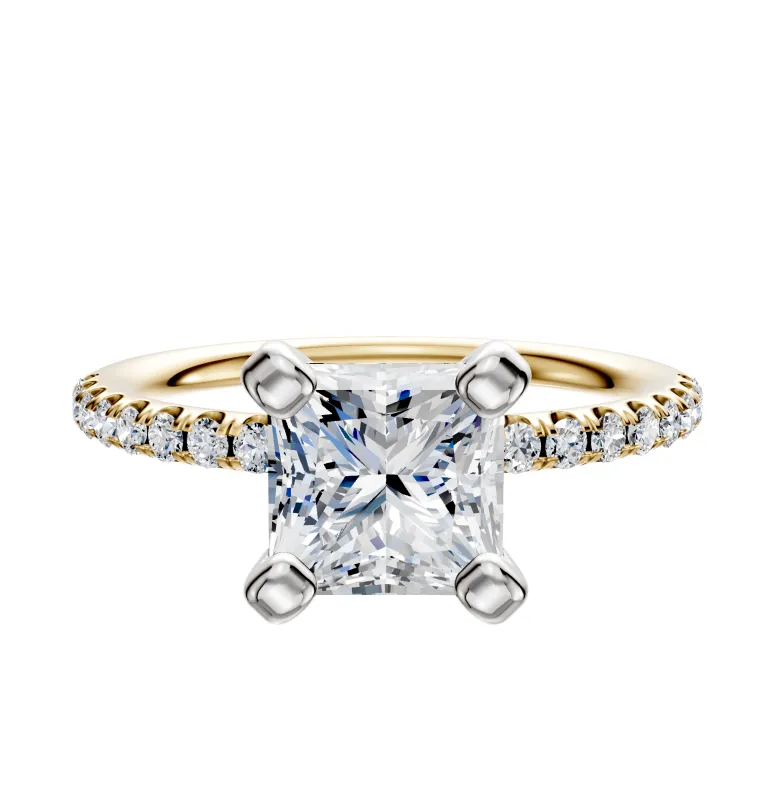 18K Two Tone 4 Prong Classic Dome 1-Row-Pave 2.5mm Engagement Ring sold by Effy