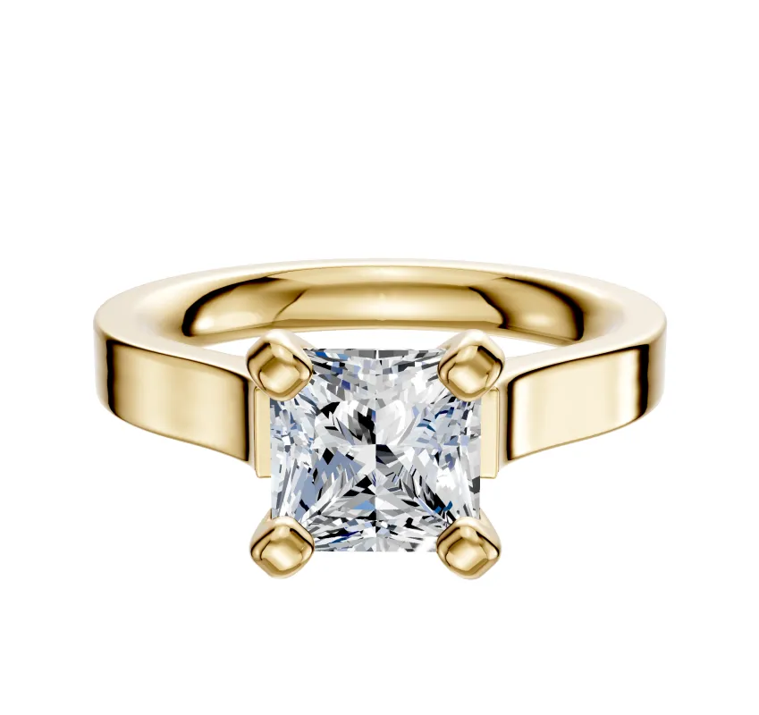 14K Yellow Gold 4 Prong Cathedral Flat 3.0mm Engagement Ring made by Effy