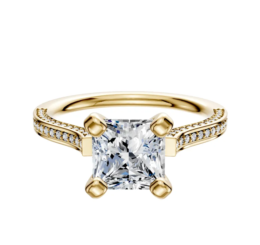 14K Yellow Gold 4 Prong Cathedral Flat 3-Row-Pave 2.0mm Engagement Ring sold by Effy