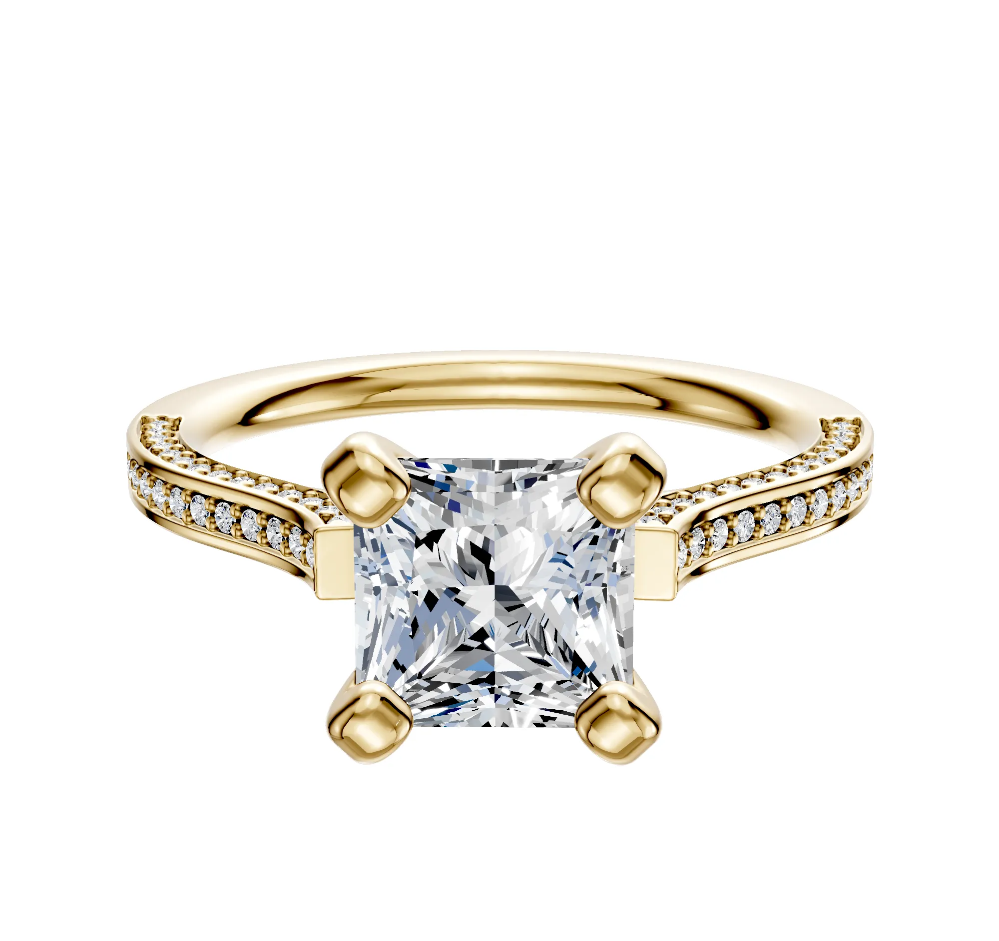 14K Yellow Gold 4 Prong Cathedral Flat 3-Row-Pave 2.0mm Engagement Ring sold by Effy