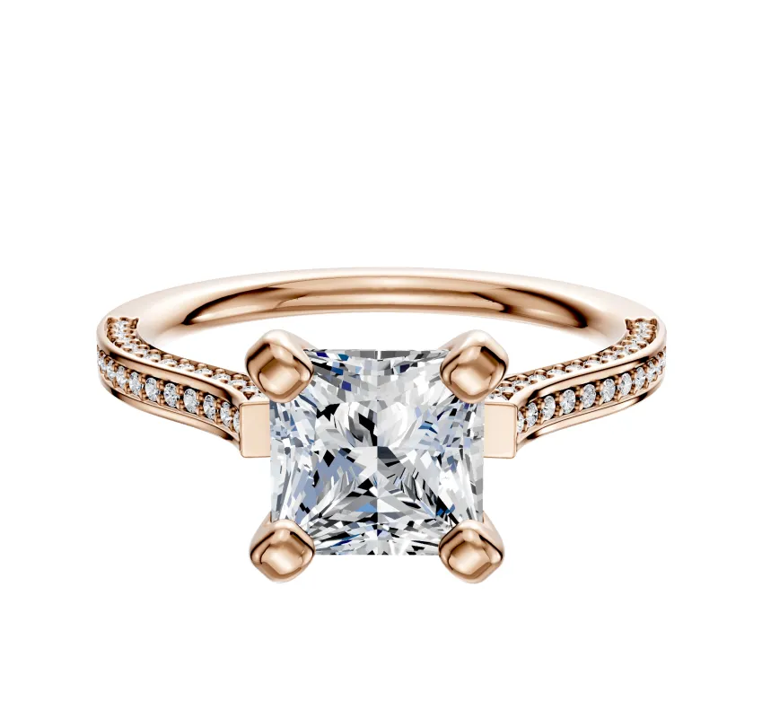 14K Rose Gold 4 Prong Cathedral Flat 3-Row-Pave 2.0mm Engagement Ring sold by Effy