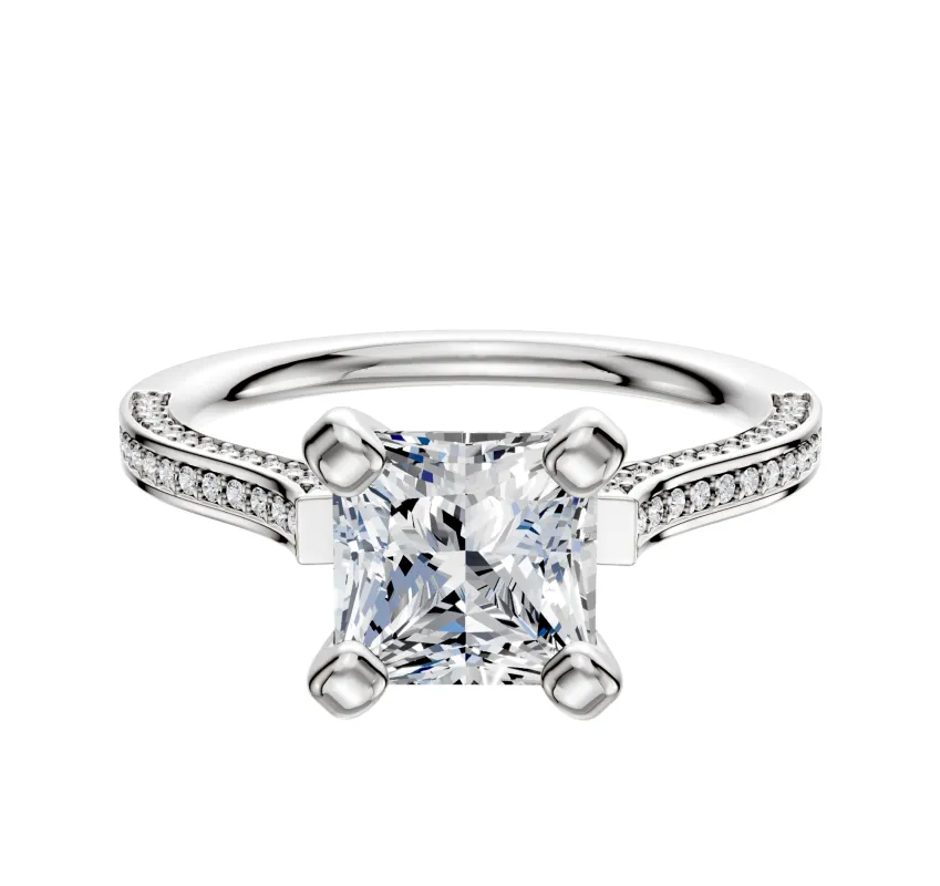 18K White Gold 4 Prong Cathedral Flat 3-Row-Pave 2.0mm Engagement Ring made by Effy