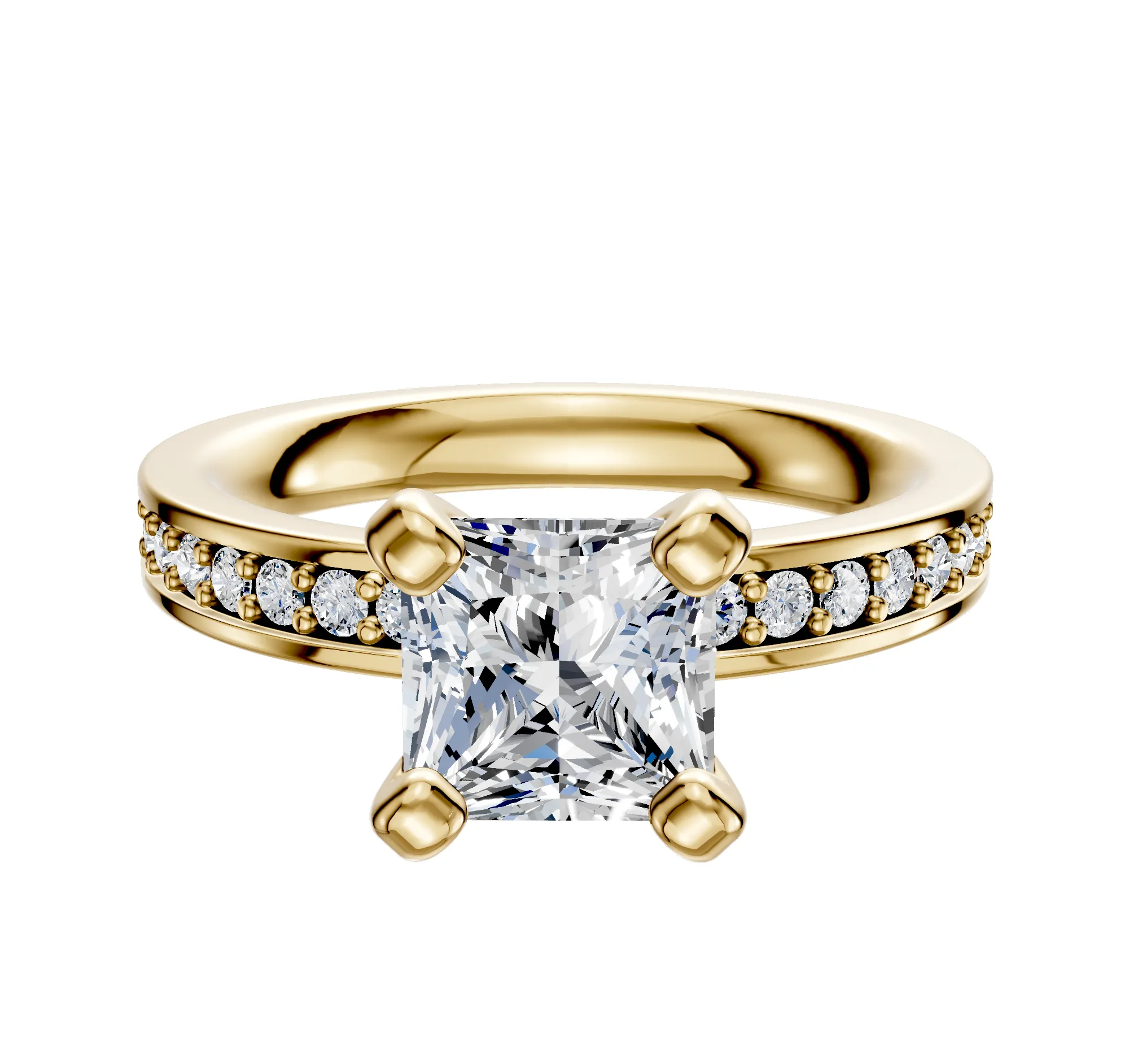 14K Yellow Gold 4 Prong Classic Flat 1-Row-Pave 2.5mm Engagement Ring sold by Effy