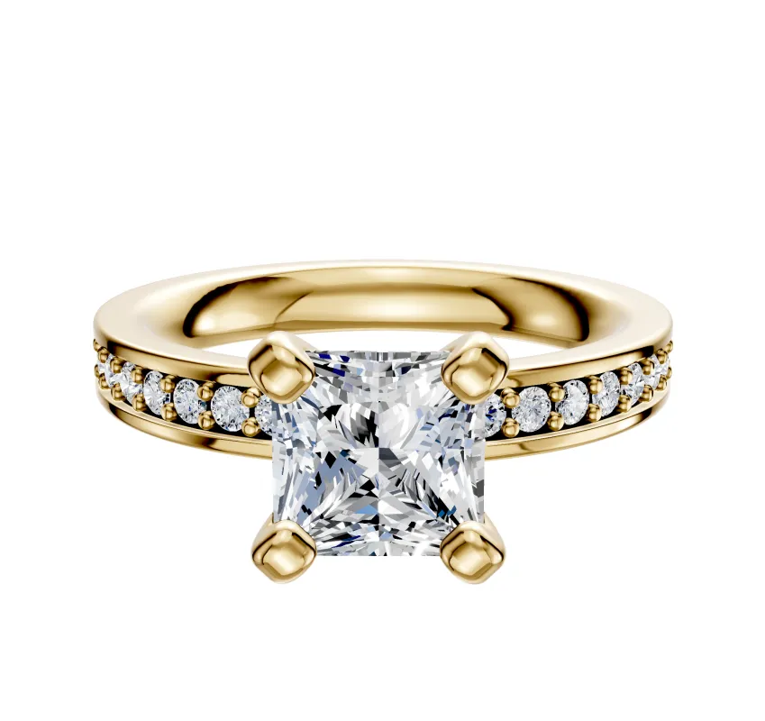 18K Yellow Gold 4 Prong Classic Flat 1-Row-Pave 2.5mm Engagement Ring made by Effy