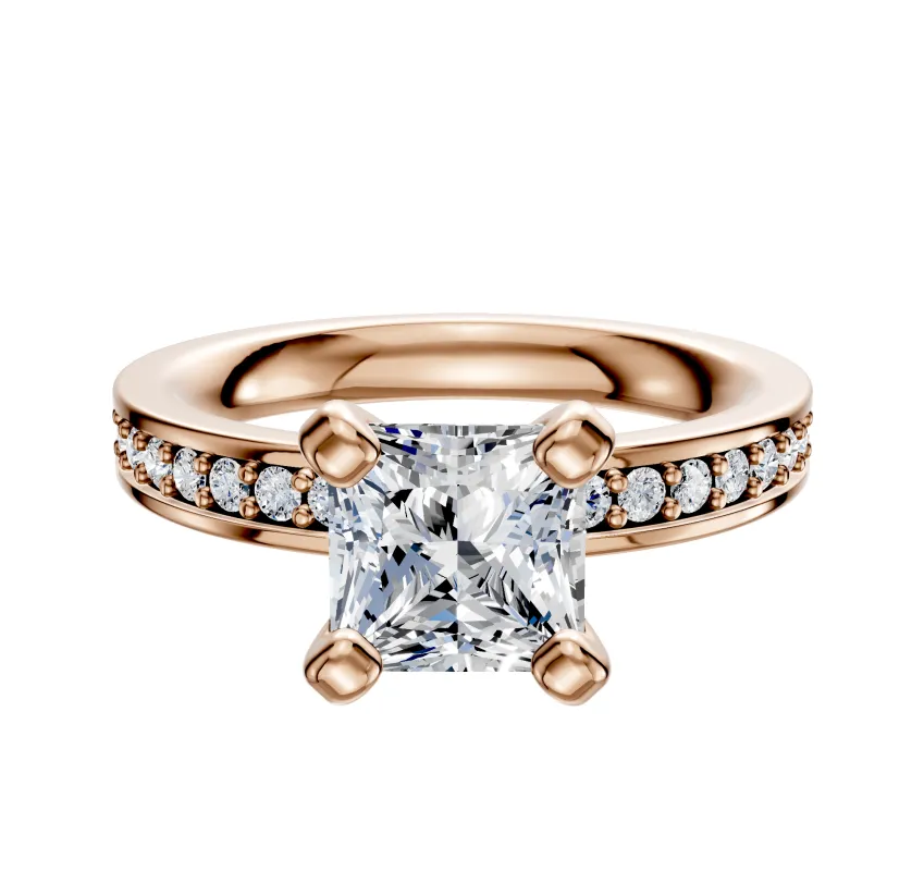 18K Rose Gold 4 Prong Classic Flat 1-Row-Pave 2.5mm Engagement Ring sold by Effy