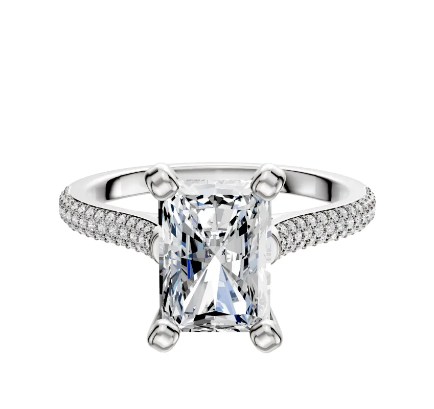 Platinum 4 Prong Cathedral Dome 3-Row-Pave 2.0mm Engagement Ring made by Effy