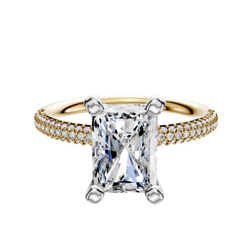 14K Two Tone 4 Prong Classic Dome 3-Row-Pave 2.0mm Engagement Ring made by Effy