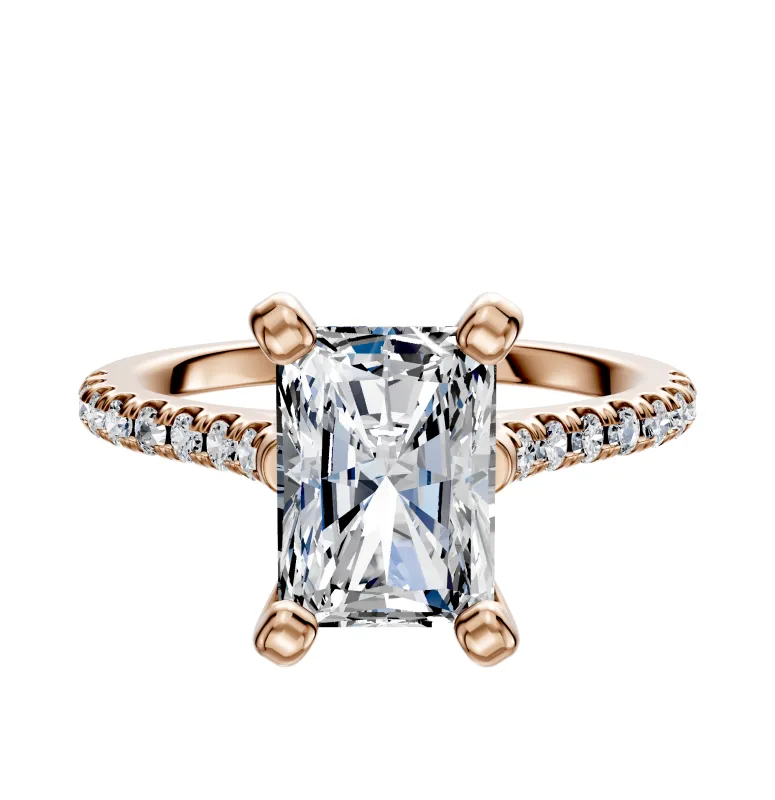 14K Rose Gold 4 Prong Cathedral Dome 1-Row-Pave 2.5mm Engagement Ring sold by Effy