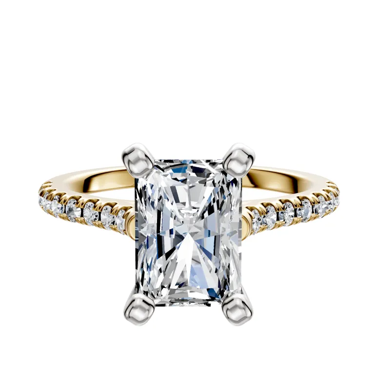 18K Two Tone 4 Prong Cathedral Dome 1-Row-Pave 2.5mm Engagement Ring made by Effy