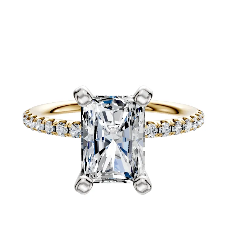 14K Two Tone 4 Prong Classic Dome 1-Row-Pave 2.5mm Engagement Ring made by Effy