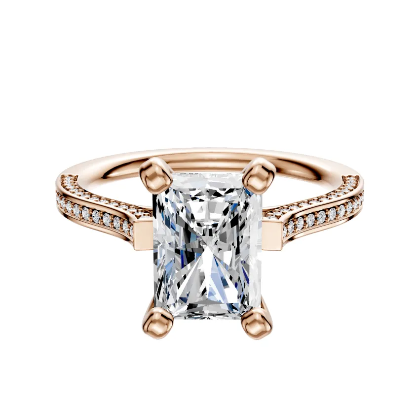 18K Rose Gold 4 Prong Cathedral Flat 3-Row-Pave 2.0mm Engagement Ring made by Effy