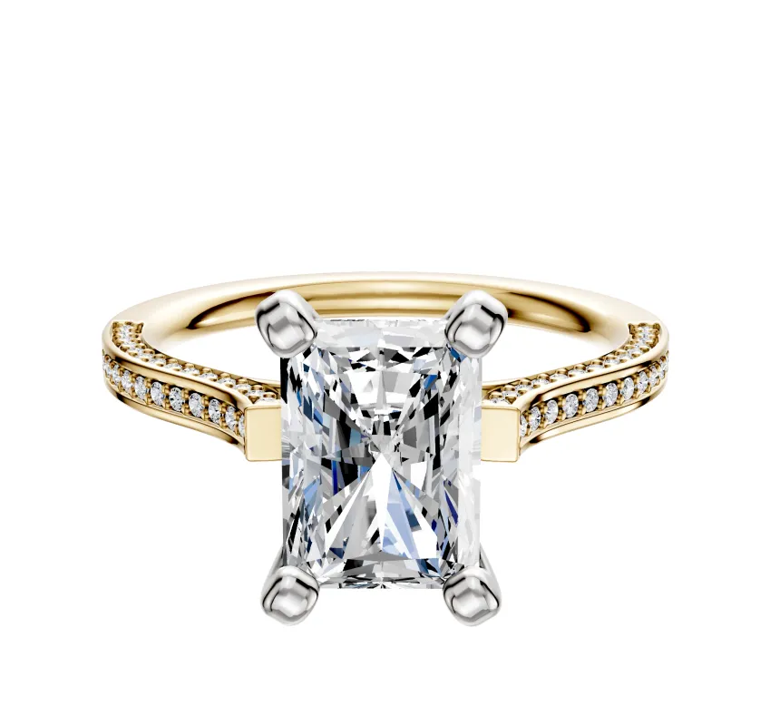 18K Two Tone 4 Prong Cathedral Flat 3-Row-Pave 2.0mm Engagement Ring made by Effy