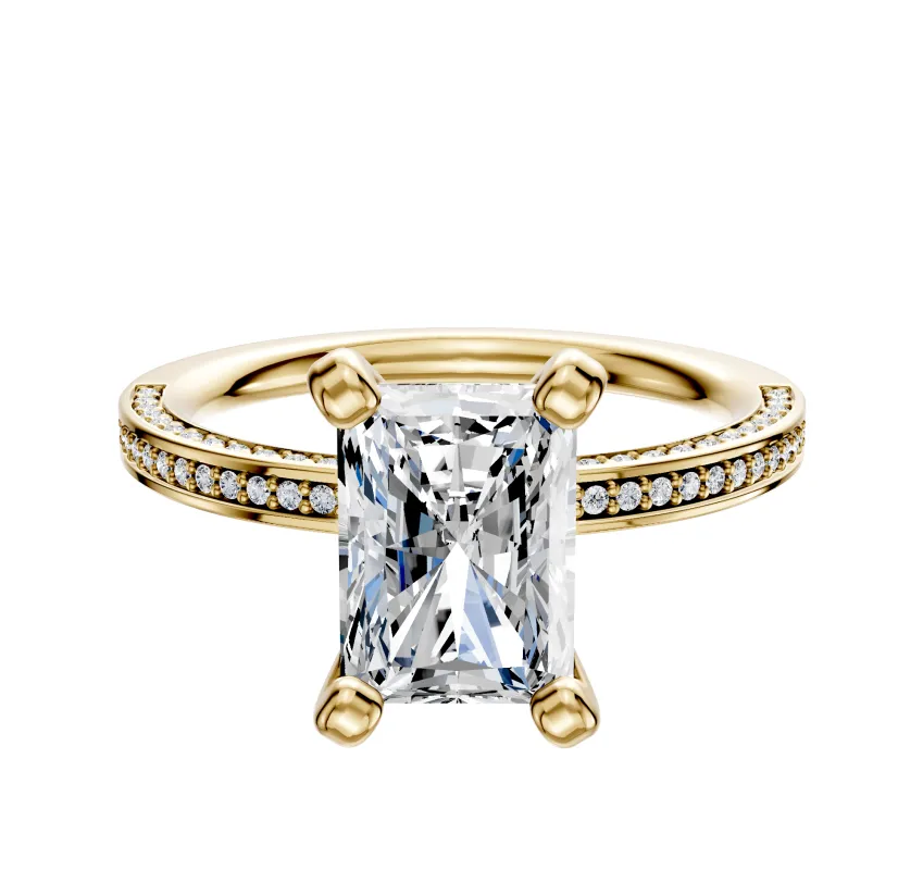 14K Yellow Gold 4 Prong Classic Flat 3-Row-Pave 2.0mm Engagement Ring sold by Effy