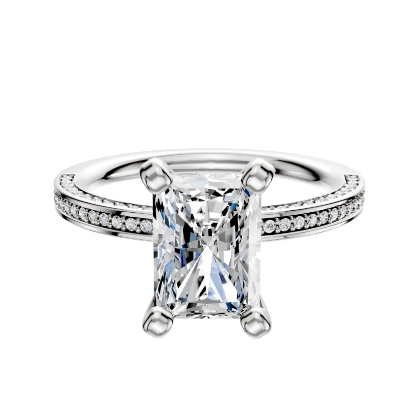 14K White Gold 4 Prong Classic Flat 3-Row-Pave 2.0mm Engagement Ring made by Effy